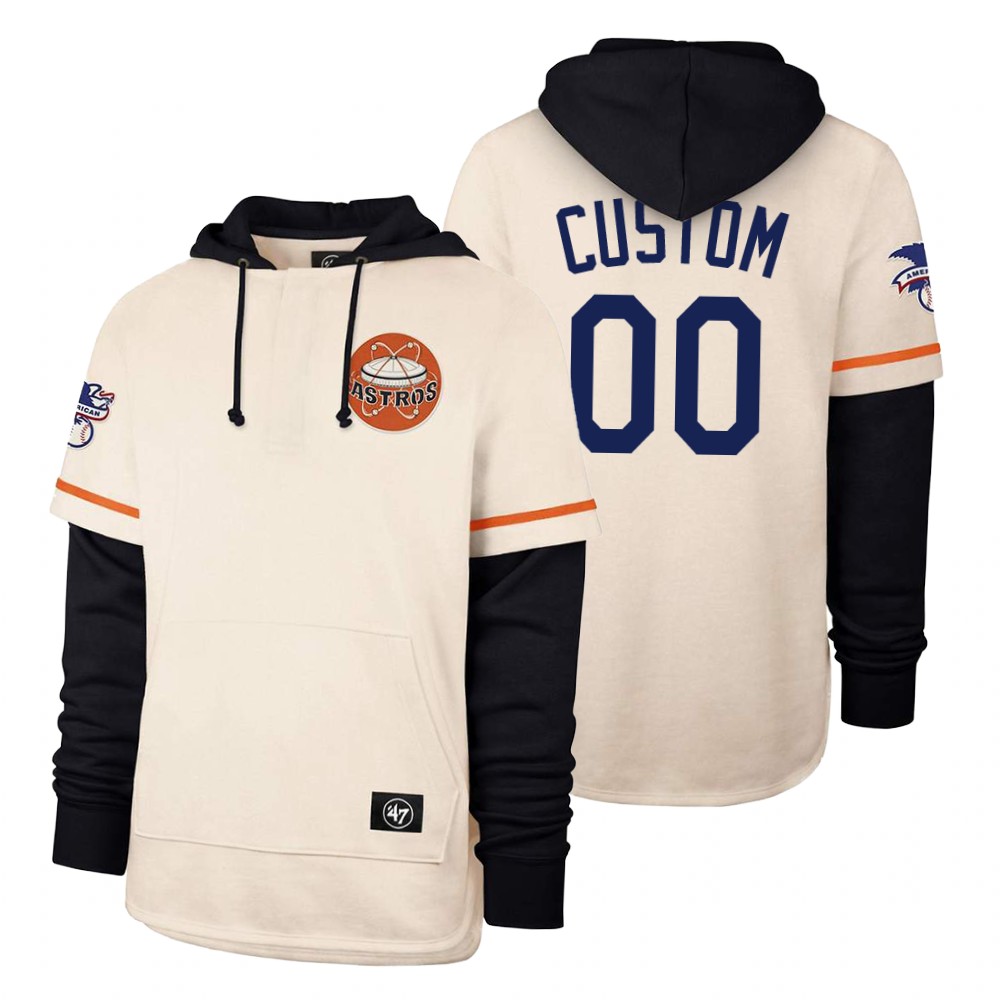 Men Houston Astros #00 Custom Cream 2021 Pullover Hoodie MLB Jersey